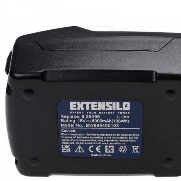 Szerszámgép akku Metabo 6.2410, 6.25346.00, 6.25455, 6.25454 - 6000 mAh, 18 V, Li-Ion - Utángyártott akku