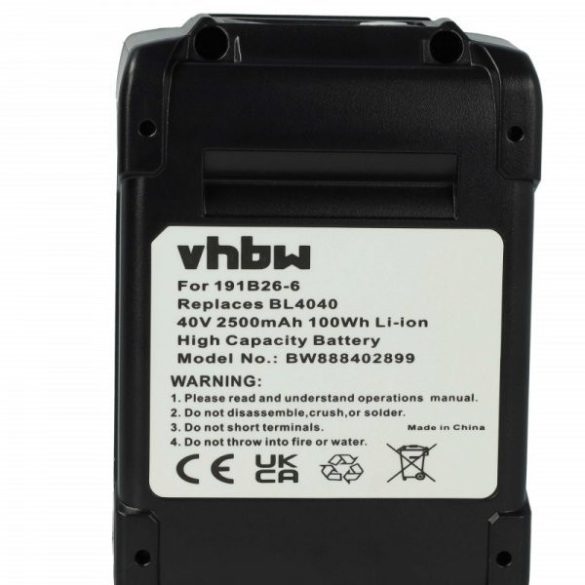 Szerszámgép akku Makita 191X65-8, 191B36-3, 191B26-6, 191L29-0 - 2500 mAh, 40 V, Li-Ion - Utángyártott akku