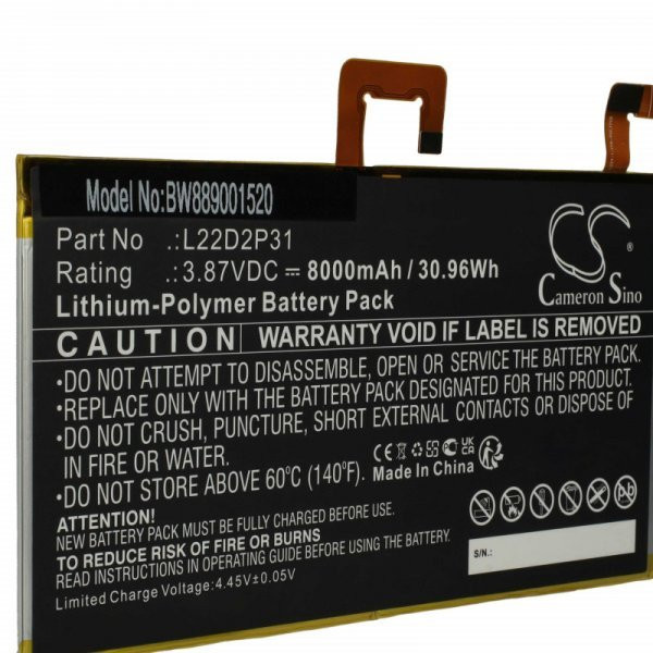 Lenovo L22D2P31 - 8000 mAh 3.87 V Li-polymer - Utángyártott tablet akku