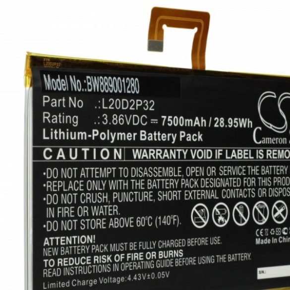Lenovo L20D2P32 - 7500 mAh 3.86 V Li-polymer - Utángyártott tablet akku