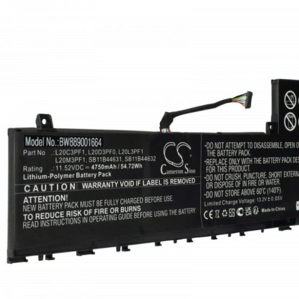 Lenovo L20D3PF0, L20C3PF1, L20L3PF1 - 4750 mAh 11.52 V Li-polymer, fekete - Utángyártott notebook akku