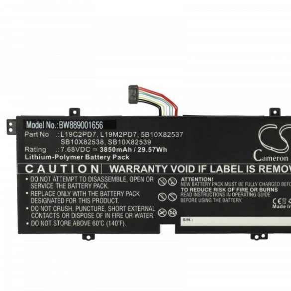 Lenovo 5B10X82536, 5B10X82537, L19C2PD7 - 3850 mAh 7.68 V Li-polymer, fekete - Utángyártott notebook akku