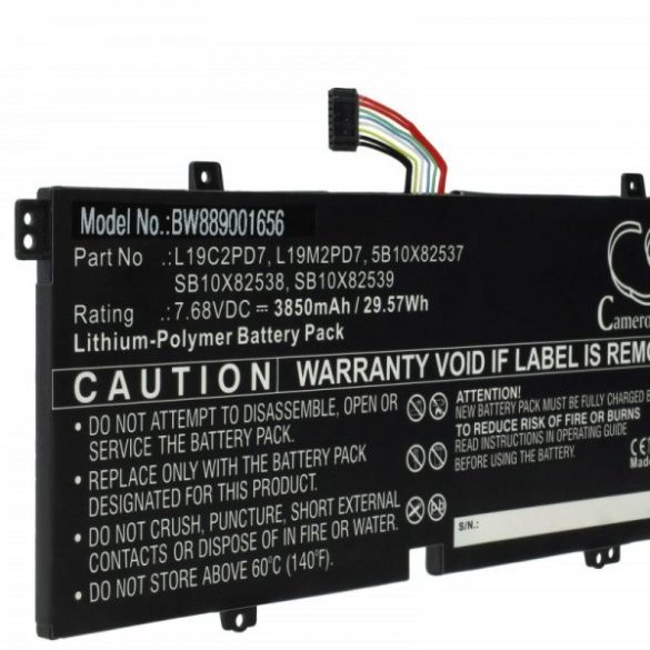 Lenovo 5B10X82536, 5B10X82537, L19C2PD7 - 3850 mAh 7.68 V Li-polymer, fekete - Utángyártott notebook akku