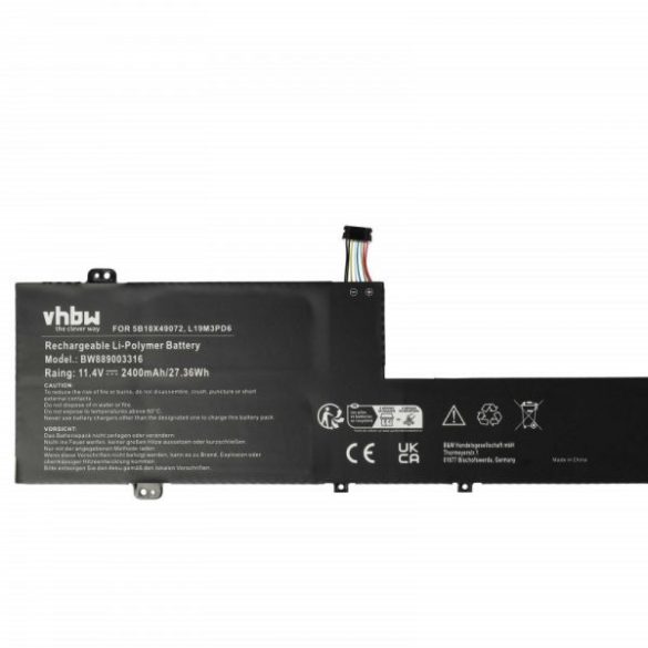 Lenovo L19C3PD6, L19D3PD6, 5B10X49072, L19L3PD6 - 2400 mAh 11.4 V Li-polymer - Utángyártott notebook akku