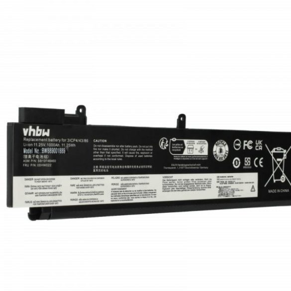 Lenovo 00HW025, 00HW024, 00HW022, 00HW023 - 1000 mAh 11.25 V Li-polymer - Utángyártott notebook akku