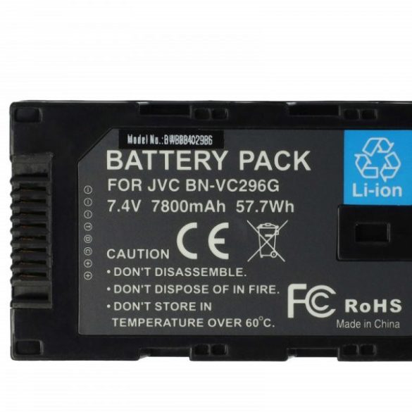 JVC BN-VC298G, BN-VC296G, BN-VC264G - 7800 mAh 7.4 V Li-Ion - Utángyártott kamera akku