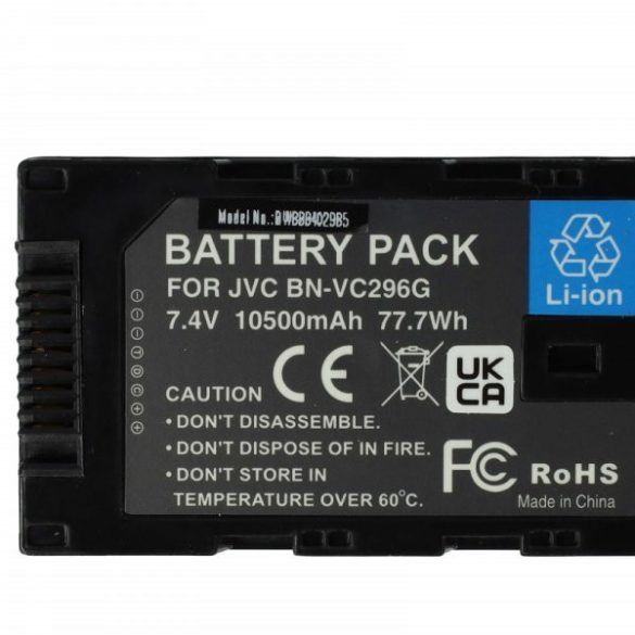 JVC BN-VC298G, BN-VC296G, BN-VC264G - 10500 mAh 7.4 V Li-Ion - Utángyártott kamera akku