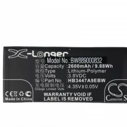   Huawei HB3447A9EBW, HB3447A9EBC - 2600 mAh 3.8 V Li-polymer - Utángyártott telefon akku