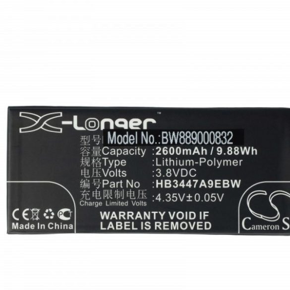 Huawei HB3447A9EBW, HB3447A9EBC - 2600 mAh 3.8 V Li-polymer - Utángyártott telefon akku