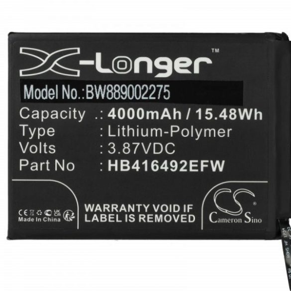 Honor HB416492EFW - 4000 mAh 3.87 V Li-polymer - Utángyártott telefon akku