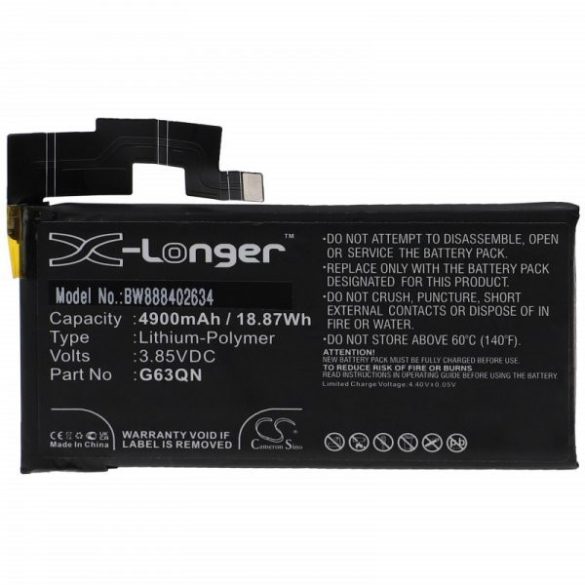 Google G63QN - 4900 mAh 3.85 V Li-polymer - Utángyártott telefon akku