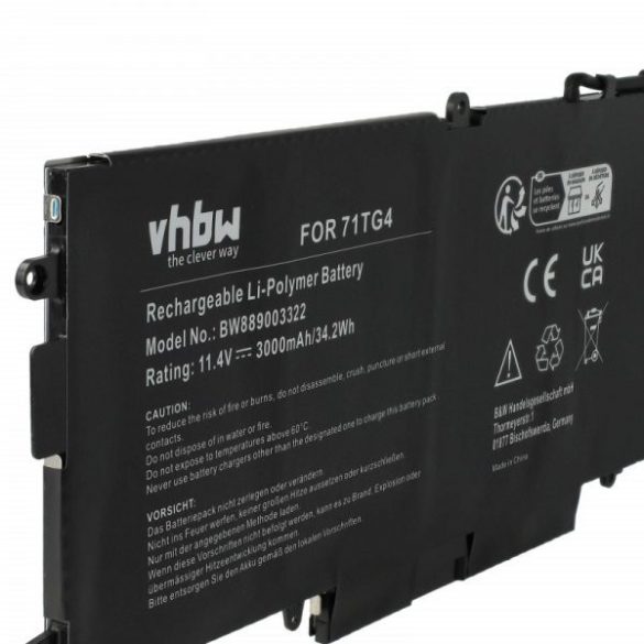 Dell X49C1, CFX97, 71TG4 - 3000 mAh 11.4 V Li-polymer - Utángyártott notebook akku