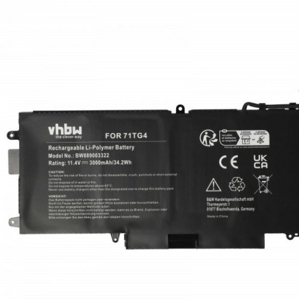 Dell X49C1, CFX97, 71TG4 - 3000 mAh 11.4 V Li-polymer - Utángyártott notebook akku