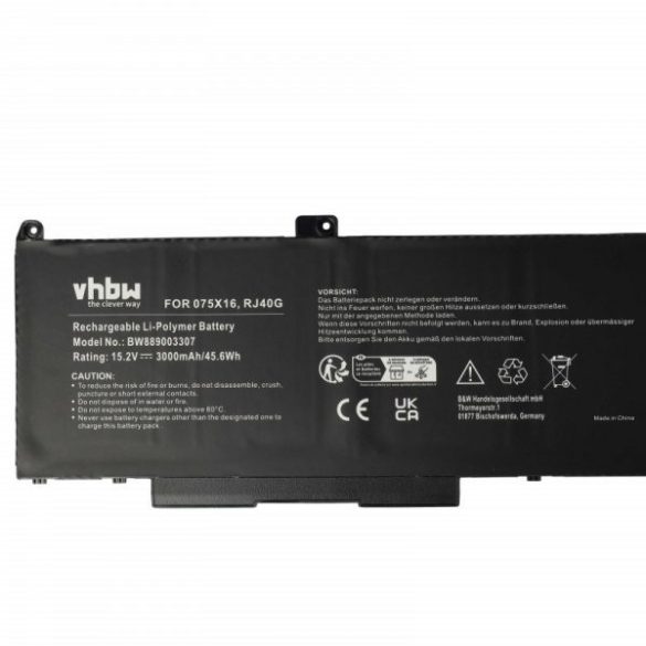 Dell RJ40G, 075X16 - 3000 mAh 15.2 V Li-Ion - Utángyártott notebook akku