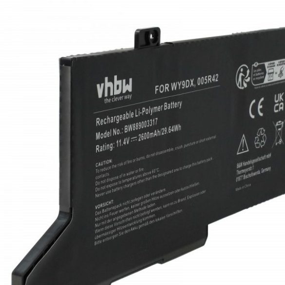Dell 005R42, WY9DX - 2600 mAh 11.4 V Li-polymer - Utángyártott notebook akku
