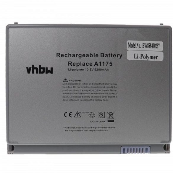 Apple A1175, MA348, MA348/A, MA348G/A, MA348J/A - 5200 mAh 10.8 V Li-polymer - Utángyártott notebook akku