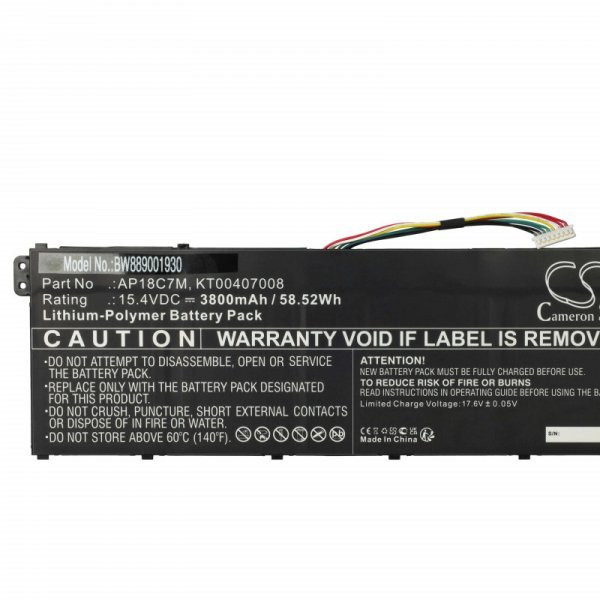 Acer KT00407008, AP18C7M - 3800 mAh 15.4 V Li-polymer, fekete - Utángyártott notebook akku