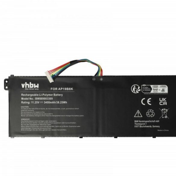 Acer KT00304013, AP19B8K, AP18C4K - 3400 mAh 11.25 V Li-polymer, fekete - Utángyártott notebook akku