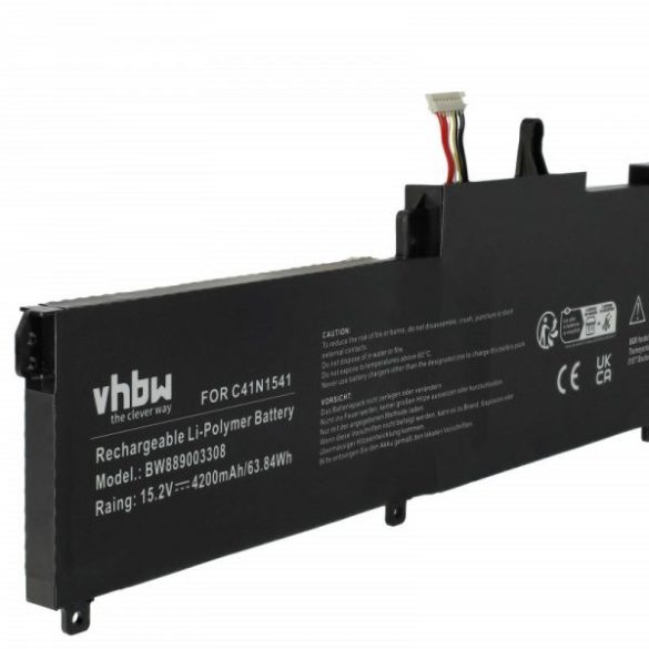 Asus C41N1541, 0B200-02070000 - 4200 mAh 15.2 V Li-polymer, fekete - Utángyártott notebook akku