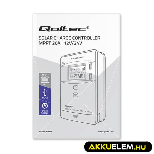 Napelem Töltésvezérlo Qoltec 2V/24V 20A MPPT  SOLAR 2xUSB