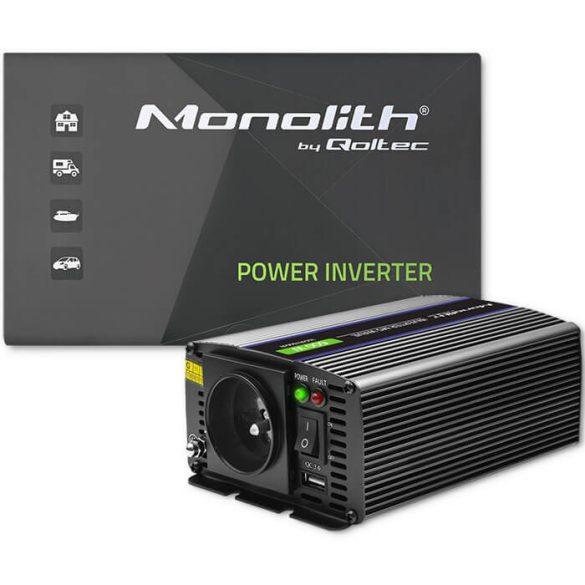 Inverter Qoltec 12V 300W/600W trapéz -1 x usb -szivargyújtó + szemes sarus kábel
