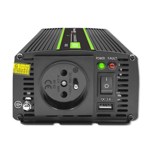 Inverter Qoltec 12V 300W/600W SINUS -1 x usb - szemes sarus kábellel