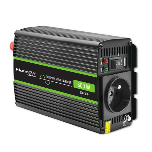 Inverter Qoltec 12V 300W/600W SINUS -1 x usb - szemes sarus kábellel