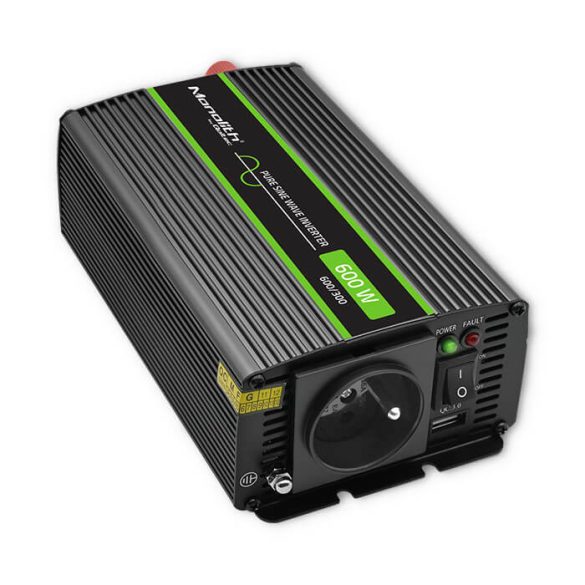 Inverter Qoltec 12V 300W/600W SINUS -1 x usb - szemes sarus kábellel