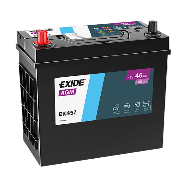 EXIDE Start-Stop AGM EK457 12V 45Ah 380A autó akkumulátor BAL+ vékony saru Asia