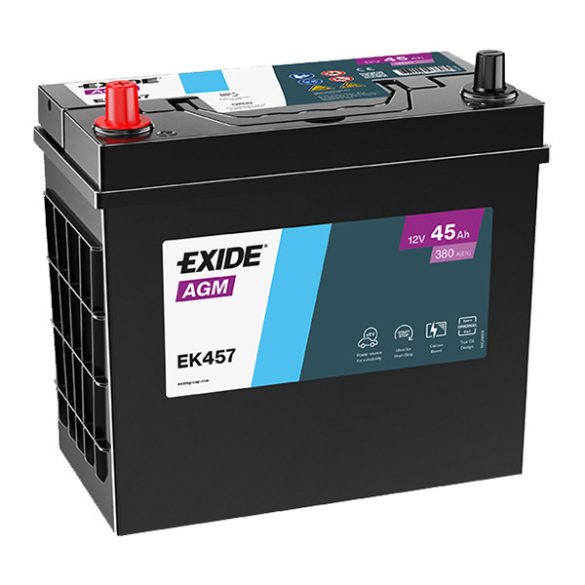 EXIDE Start-Stop AGM EK457 12V 45Ah 380A autó akkumulátor BAL+ vékony saru Asia
