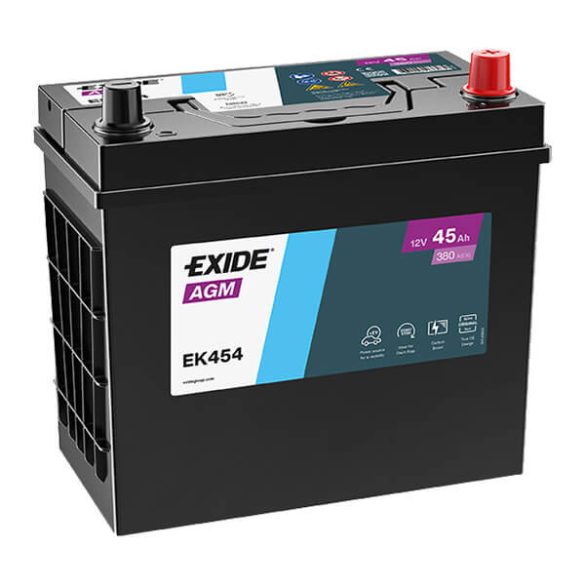 EXIDE Start-Stop AGM EK454 12V 45Ah 380A autó akkumulátor JOBB+ vastag saru Asia