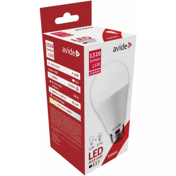 Avide E27 A60 LED Globe 15W/ 85W 3000K 240° 1250lm