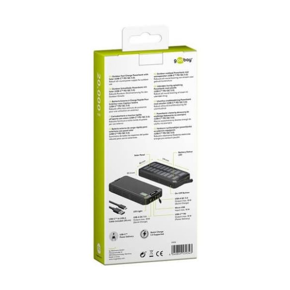 Külső akku napelemes 20000mAh Goobay