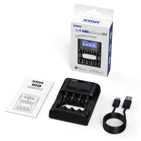 Xtar L4 Pro töltő 1,5V li-ion és 1,2V NiMH AA/AAA akkukhoz LCD kijelzővel