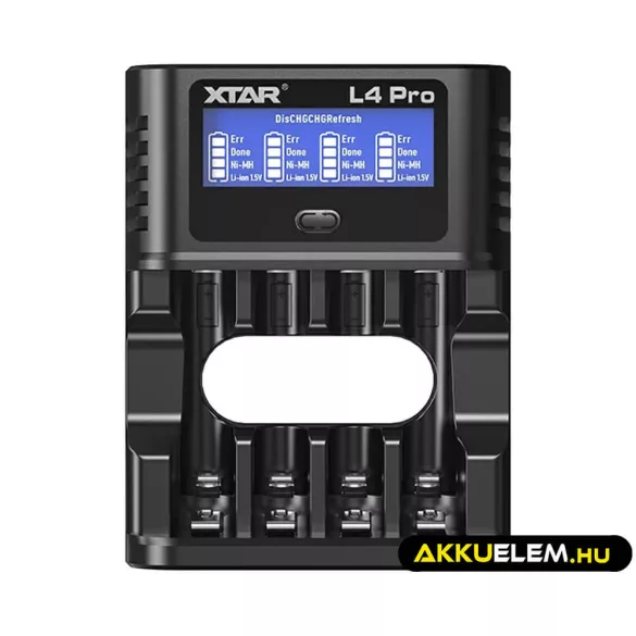 Xtar L4 Pro töltő 1,5V li-ion és 1,2V NiMH AA/AAA akkukhoz LCD kijelzővel