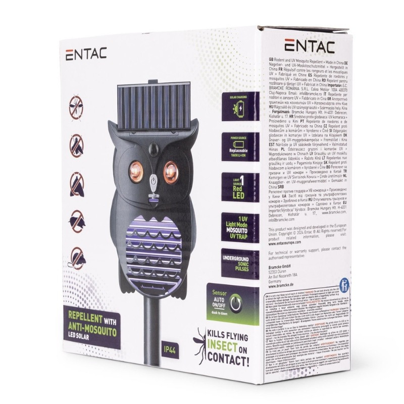   Elektromos szúnyog+ rágcsáló riasztó bagoly 1800mAh 18650 solar IP44 Entac