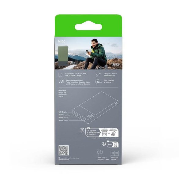 GP Powerbank M10C, 10000mAh 22,5W LED kijelzővel ZÖLD M2+