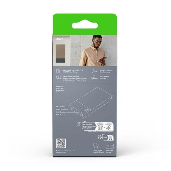 GP Powerbank M10C, 10000mAh 22,5W LED kijelzővel beige M2+