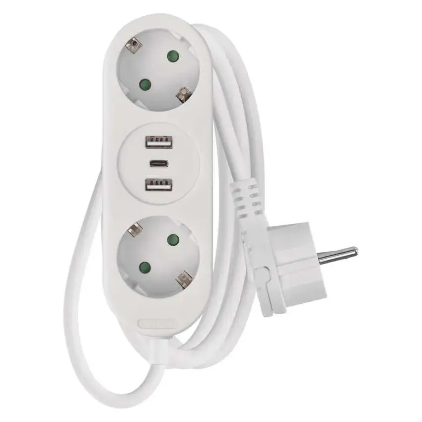 Hosszabbító 1.4m 2* USB-A+ 1 USB-C 2.1 A