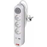 Hálózati hosszabbító 3 alj 2m kábel + kapcsoló + USB-A+ USB-C