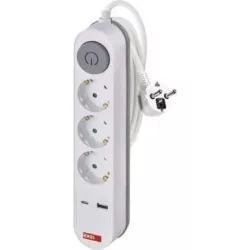   Hálózati hosszabbító 3 alj 2m kábel + kapcsoló + USB-A+ USB-C