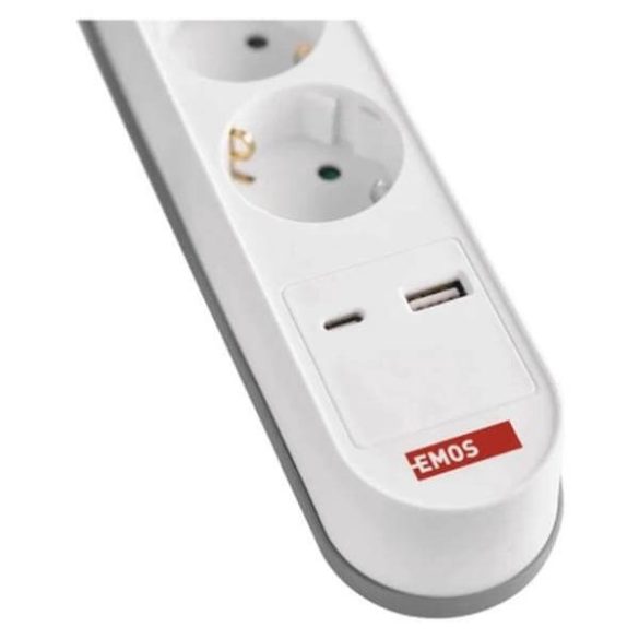 Hálózati hosszabbító 3 alj 2m kábel + kapcsoló + USB-A+ USB-C