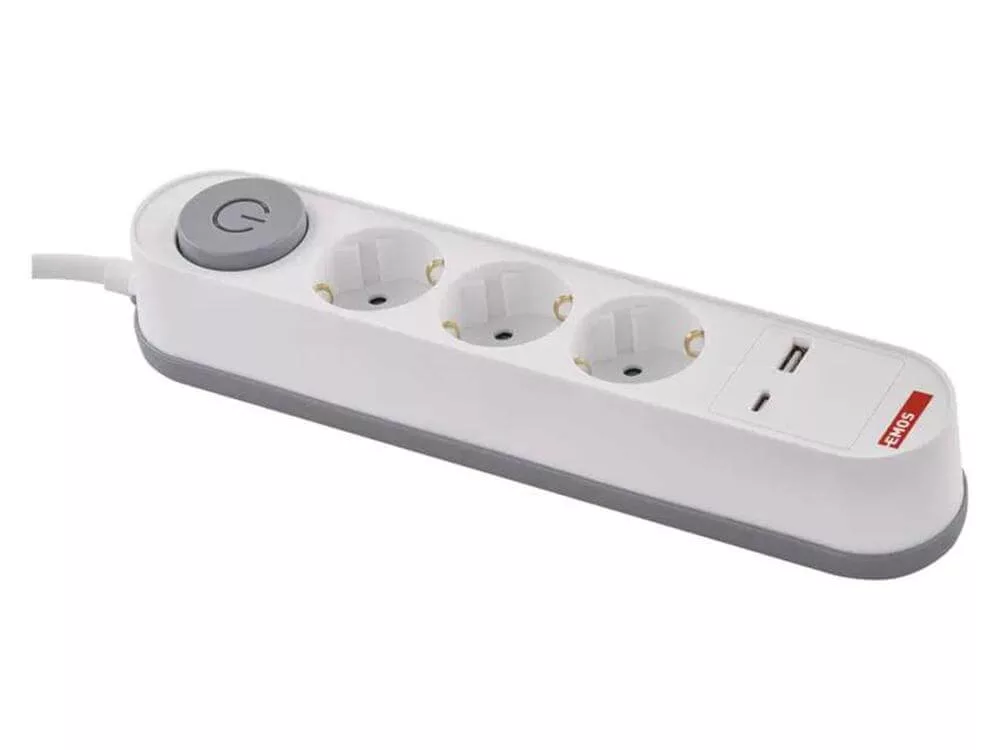 Hálózati hosszabbító 3 alj 2m kábel + kapcsoló + USB-A+ USB-C
