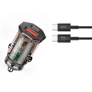   XO CC50 autós töltő USB and USB-C PD 30W + USB-C - Lightning kábel 1m