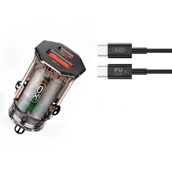 XO CC50 autós töltő USB and USB-C PD 30W + USB-C - Lightning kábel 1m