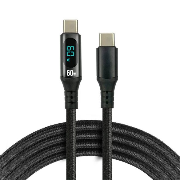 everActive USB-C PD LCD kábel Power Delivery 2.0 3A/20V 60W gyorstöltés 1m feket