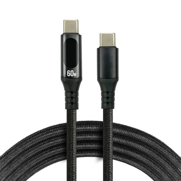 everActive USB-C PD LCD kábel Power Delivery 2.0 3A/20V 60W gyorstöltés 1m feket