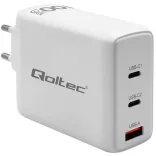 Qoltec USB töltő 100W GaN 100W GaN |5-20V| 1.5-5A | 2x USB-C PD | 1x USB QC 3.0