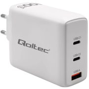   Qoltec USB töltő 100W GaN 100W GaN |5-20V| 1.5-5A | 2x USB-C PD | 1x USB QC 3.0