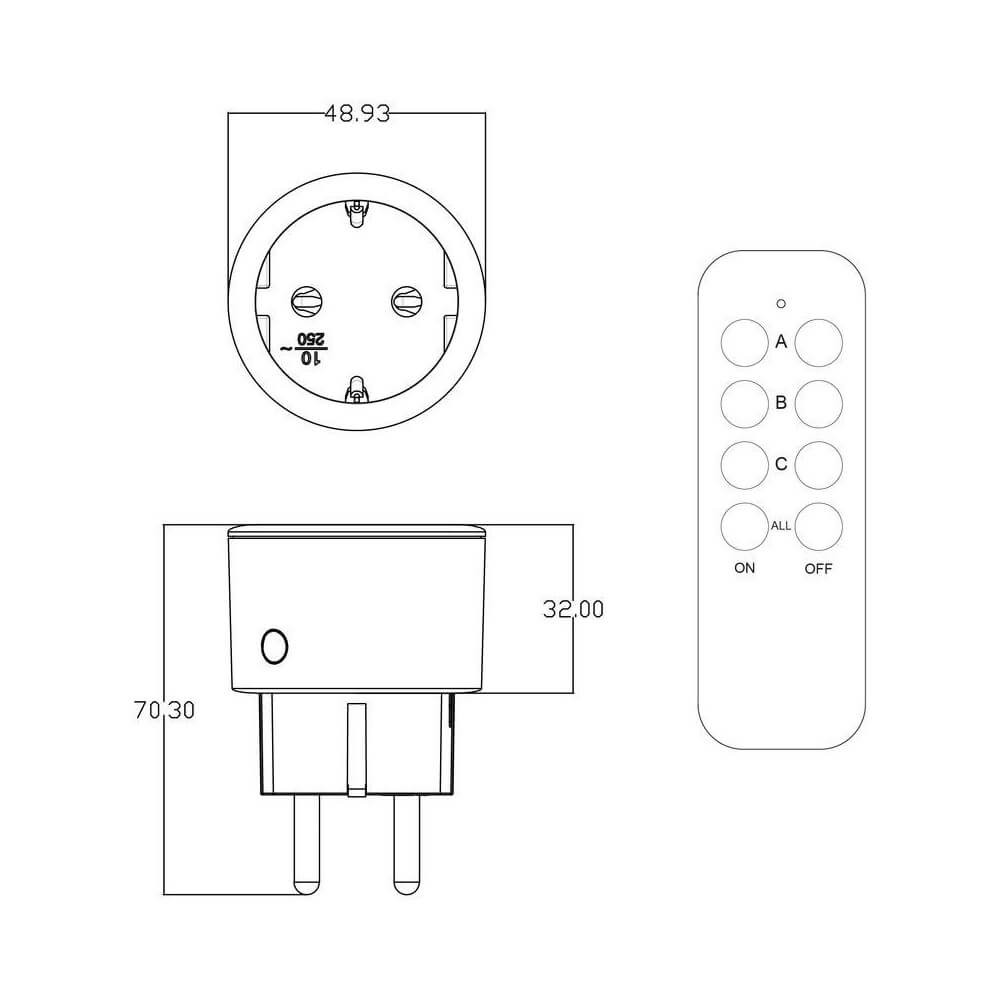 Entac Távirányítós Hálózati Adapter, 3 Aljzat/Távirányító